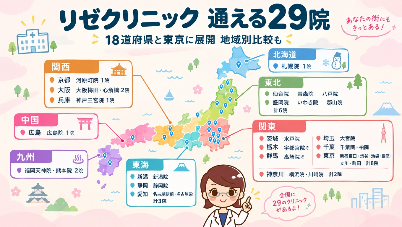リゼクリニックの通える院（29院）と、地域ごとの比較記事