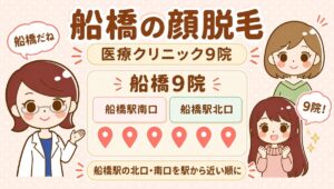 船橋の顔脱毛【医療】9院。すがお博士・のどか・まなみのイラスト