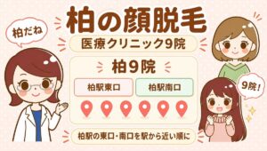 柏の顔脱毛【医療】9院。すがお博士・のどか・まなみのイラスト