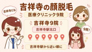 吉祥寺の顔脱毛【医療】9院。すがお博士・のどか・まなみのイラスト