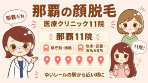 那覇の顔脱毛【医療】11院。すがお博士・のどか・まなみのイラスト